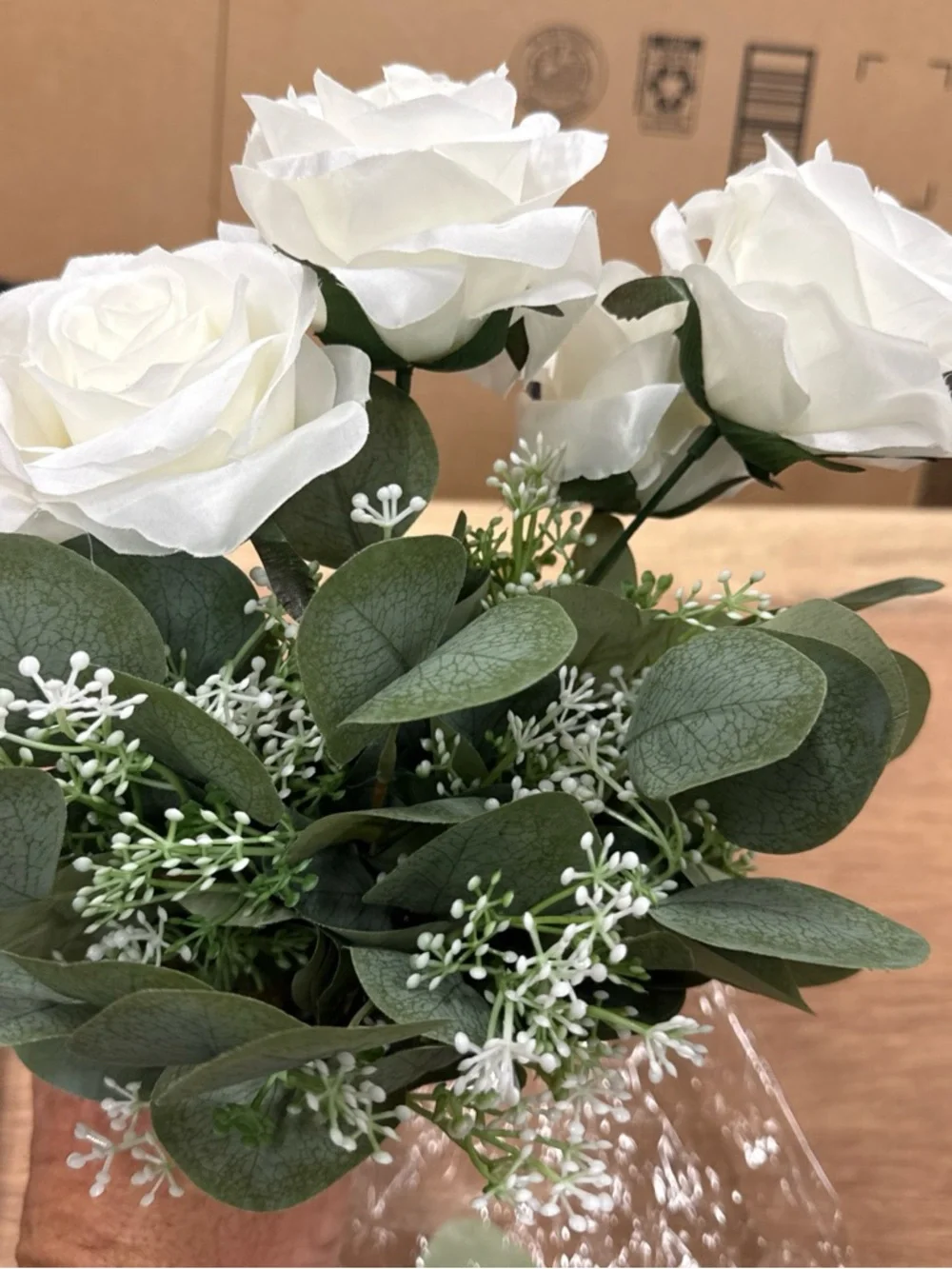 Artificial White Rose Bouquet with Greenery - Home Accents 2 sets of flowers